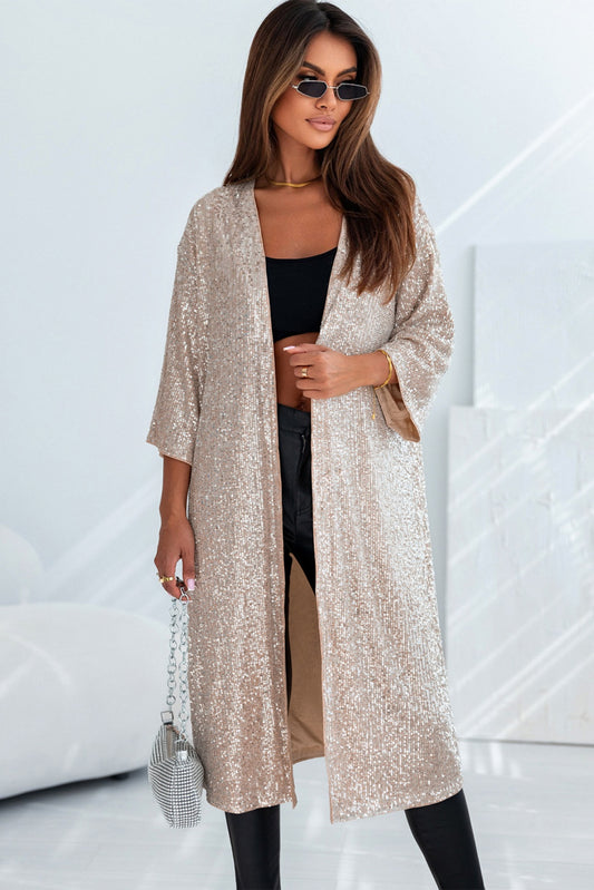 Sarah Sequin Open Front Duster Cardigan