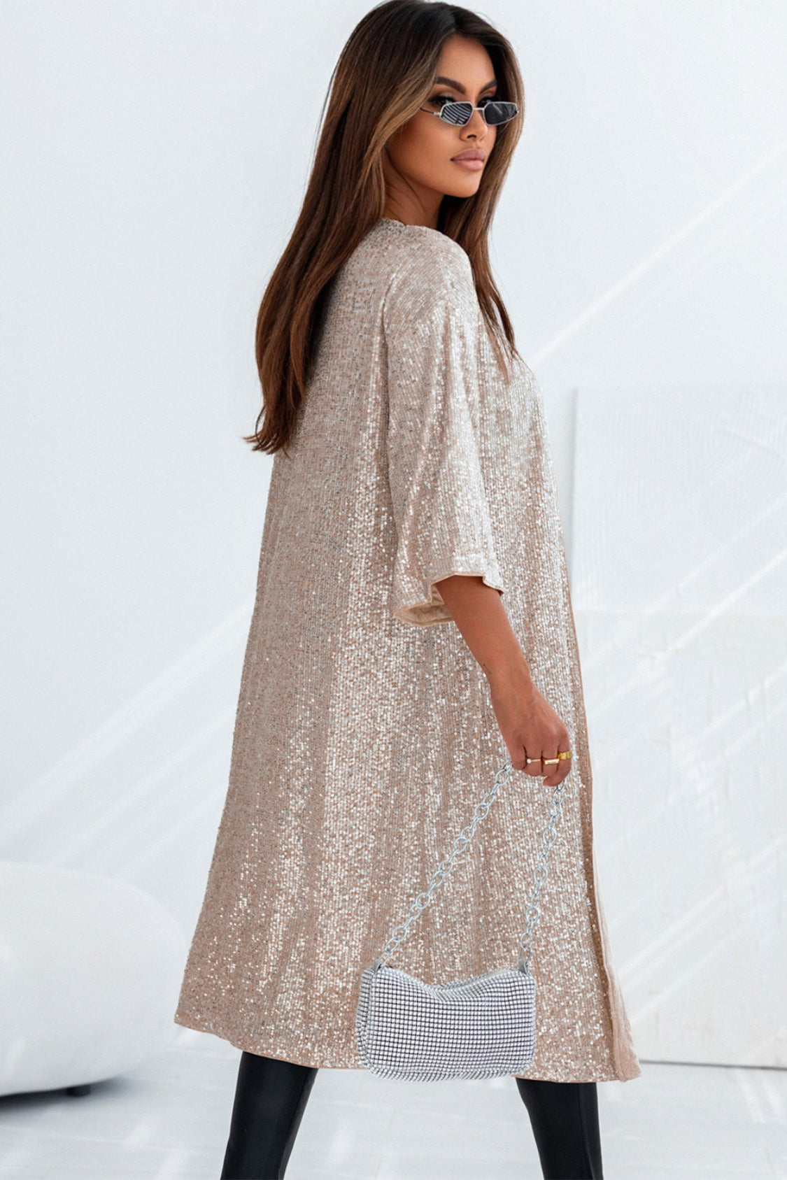 Sarah Sequin Open Front Duster Cardigan