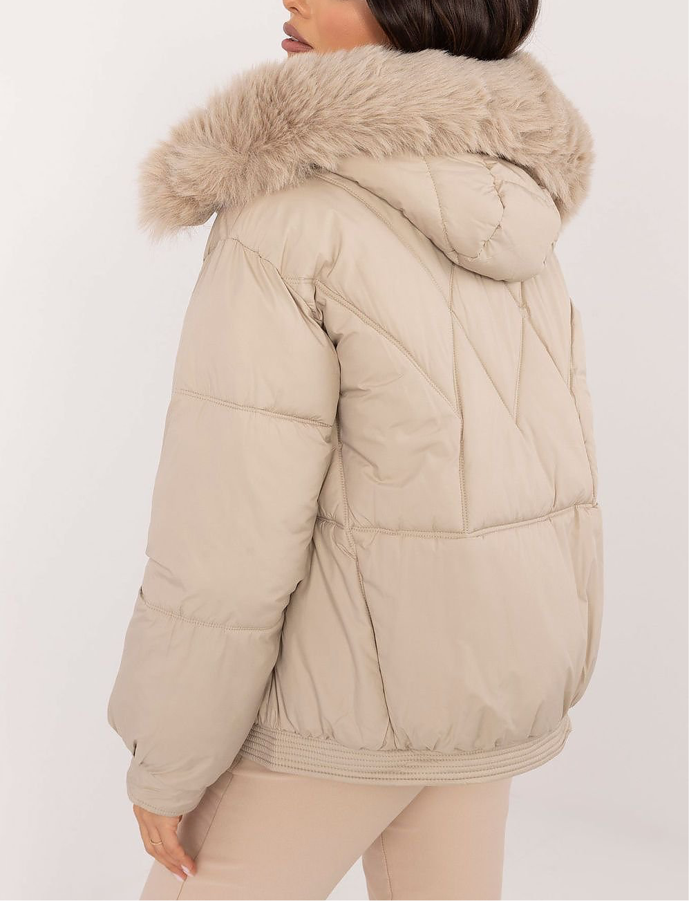 Nadja Nude Puffer with Fur Lined Hood