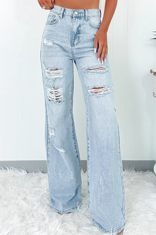 Beau Distressed High Waist Wide Leg Jeans