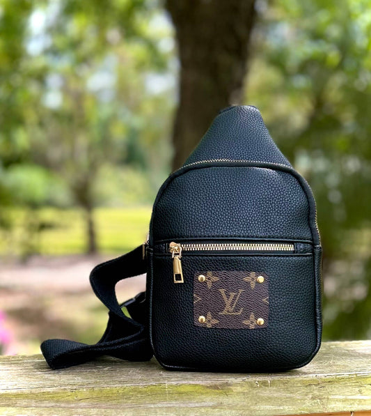 LV UPCYCLED BLACK VEGAN LEATHER SLING PURSE