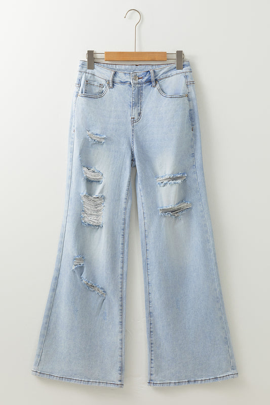 Beau Distressed High Waist Wide Leg Jeans